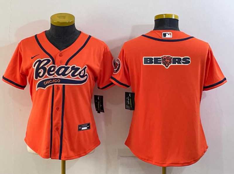 Womens Chicago Bears Orange Team Big Logo With Patch Cool Base Stitched Baseball Jersey